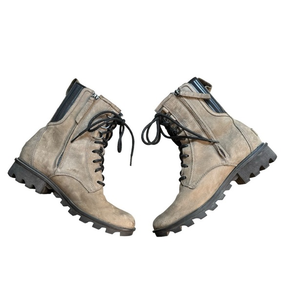 Sorel Womens Phoenix Boots 9 Gray Leather Waterproof Combat Short Lace Zip - Picture 4 of 12